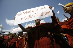 Anti-islamic monks demostrating