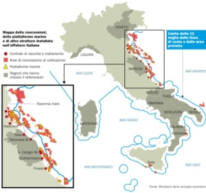 Mappa delle trivelle in Italia fornita dal Ministero dello Sviluppo Economico